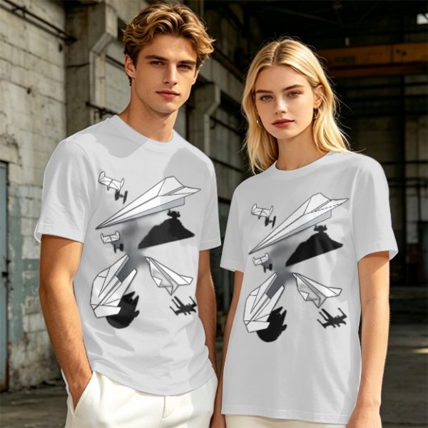Olive T-Shirt with Paper Airplane Star Wars Inspired Print
