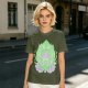 Olive Green T-Shirt With Leaf Shaped Tamagotchi Totoro Print