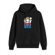 Black hoodie with cute cloud rainbow and 'We're All Gonna Die' graphic