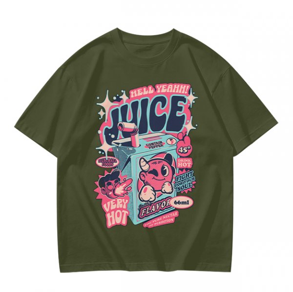 Olive t-shirt with retro hot juice devil graphic print