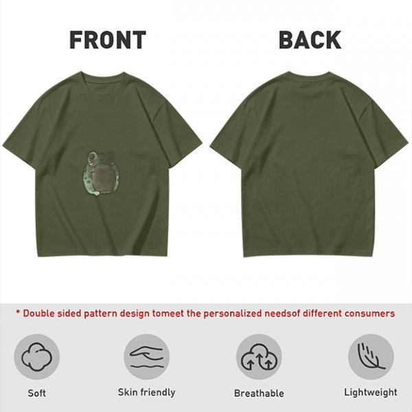 Olive Green T-Shirt With Cute Chubby Frog Graphic Print