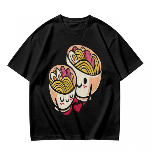 Olive T-Shirt With Cute Hugging Ramen Bowl Couple Print