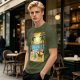 Olive T-Shirt with Beach Scene Print Featuring Totoro and Friends