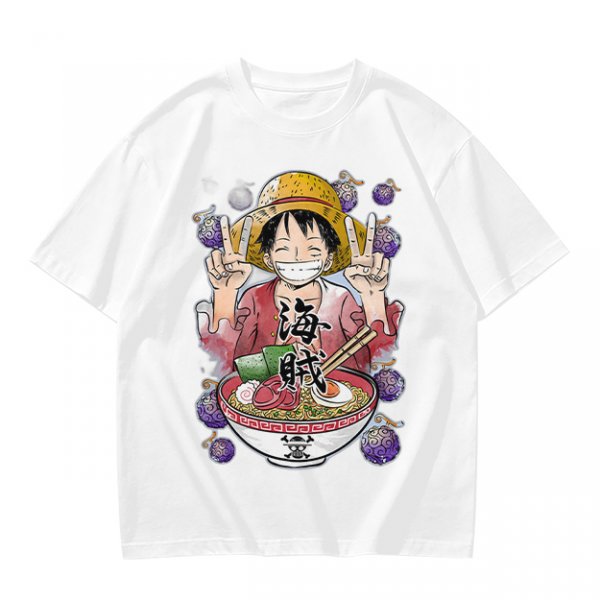 One Piece Luffy Ramen Peace Sign Anime Graphic T-Shirt