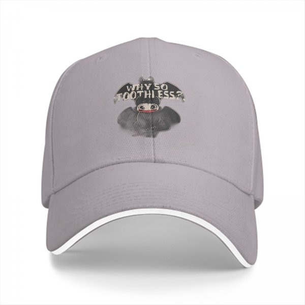 Black baseball cap with 'Why So Toothless?' dragon graphic