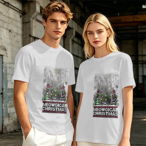 Olive Green Christmas Cat T-Shirt With Meowgical Christmas Print
