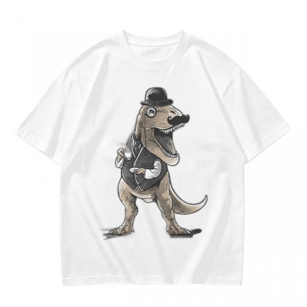 Olive T-Shirt with Gentleman T-Rex Dinosaur Print