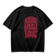 Olive green graphic t-shirt with dark metal style Live Laugh Love print