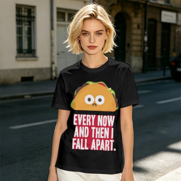 Olive T-Shirt With Sad Taco Graphic And 'Every Now And Then I Fall Apart' Text