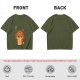 Olive green t-shirt with grumpy fox offering a hug graphic