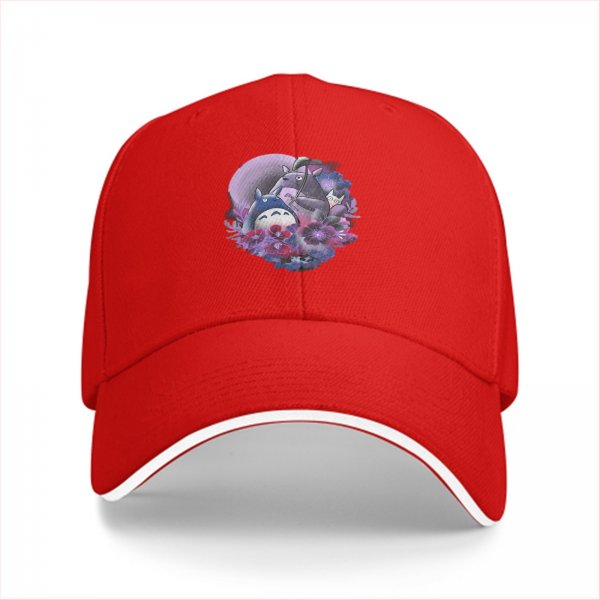 Black Baseball Cap With My Neighbor Totoro Floral Art Print