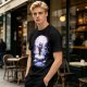 Olive T-Shirt With Moonlit Pirate Ship And Silhouette Figure Print