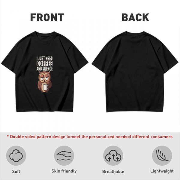 Owl Coffee Silence T-Shirt for Relaxed Daily Wear