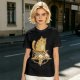 Olive T-Shirt With Cat Sitting On Pizza Pentagram Artwork