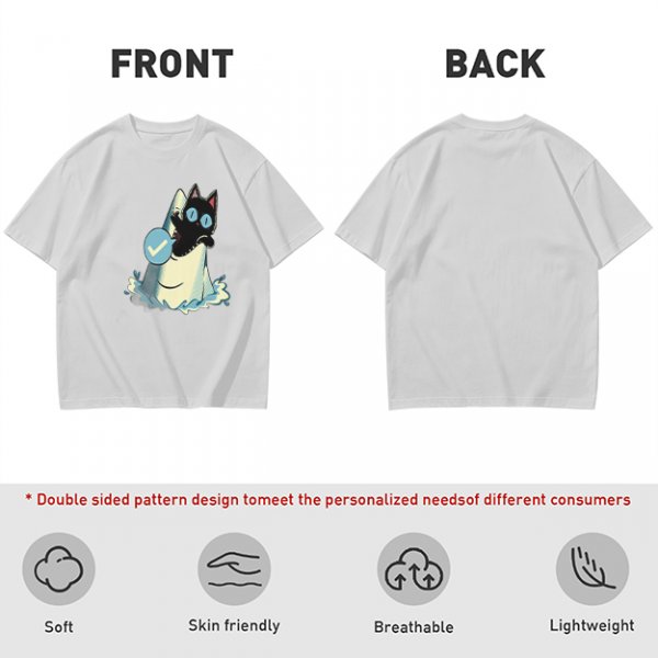 Olive T-Shirt With Black Cat Emerging From Wave Check Mark Print