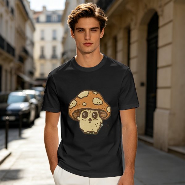 Olive Green T-Shirt With Cute Mushroom Skull Graphic