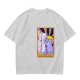 Olive green t-shirt with three-eyed cat couch killer tarot-style graphic