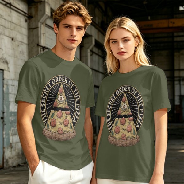 Olive T-Shirt With The Secret Order Of The Pizza All-Seeing Eye Print