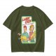 Olive graphic tee with Laser Cats retro comic print of kids holding laser cats
