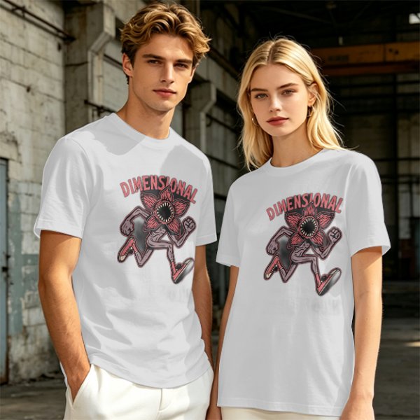 Olive green t-shirt with dimensional demogorgon graphic print