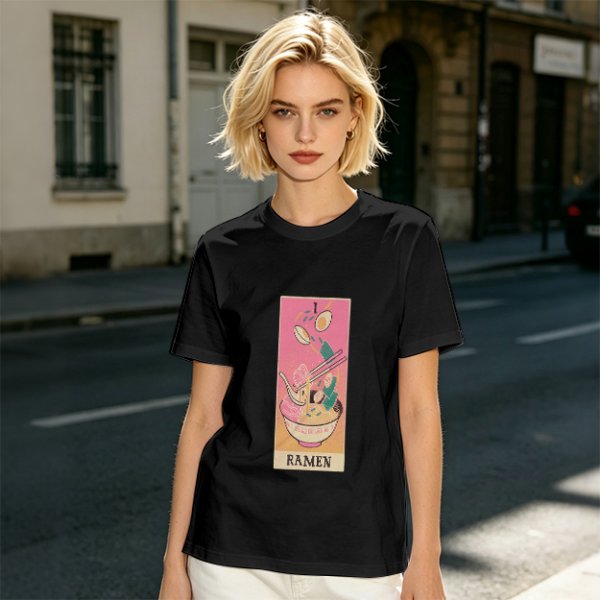 Olive T-Shirt With Ramen Tarot Card Style Graphic Print