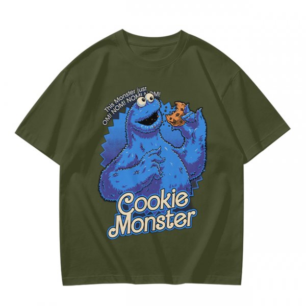 Olive Green Cookie Monster T-Shirt with Cookie Graphic