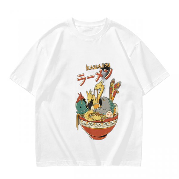 Olive T-Shirt with Kawaii Ramen Monster Bowl Graphic