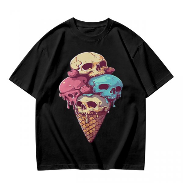 Olive T-Shirt With Skull Ice Cream Cone Graphic