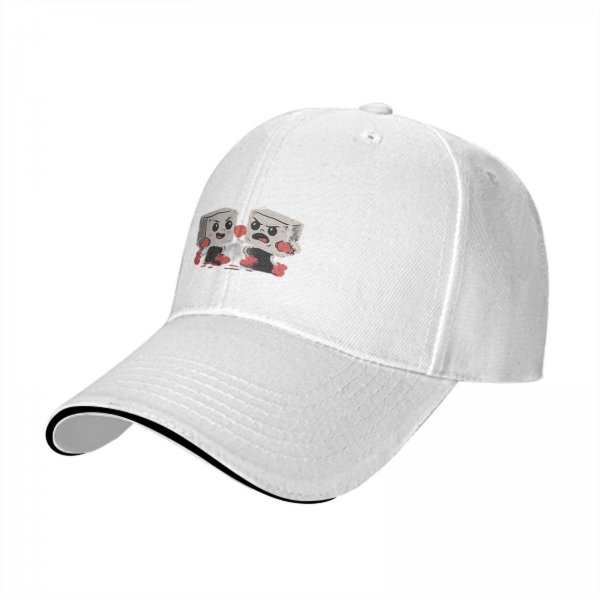 Black baseball cap with cartoon fighting tofu characters graphic