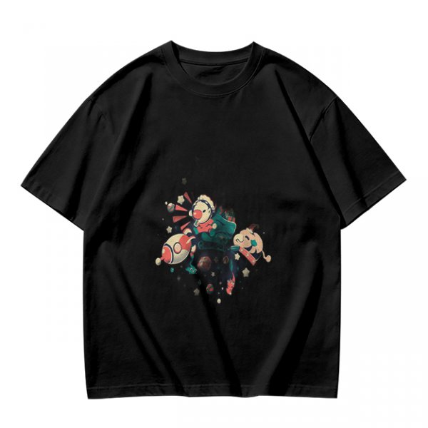 Olive T-Shirt With Whimsical Space Themed Cartoon Print