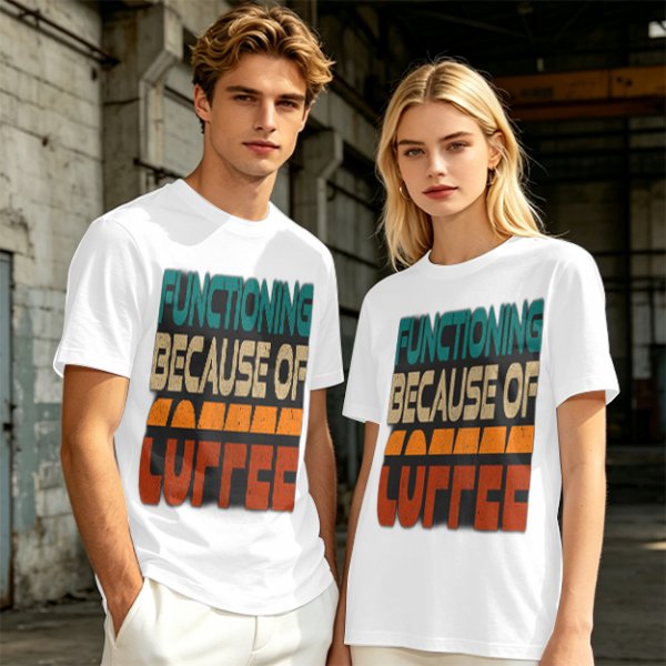 Olive Graphic T-Shirt with 'Functioning Because Of Coffee' Retro Print