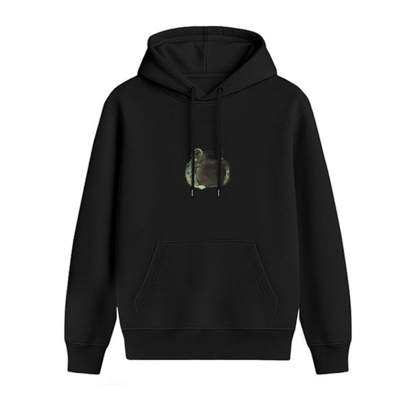 Black Hoodie With Small Frog Graphic Print
