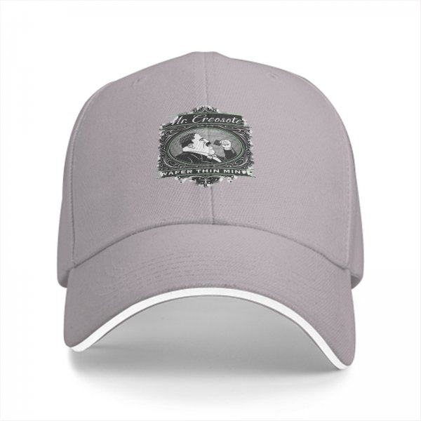 Black baseball cap with Mr. Creosote Wafer Thin Mints graphic