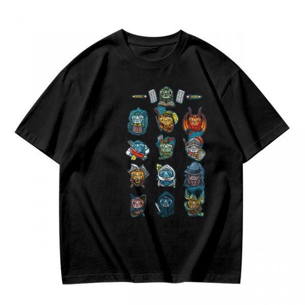 Olive Green T-Shirt With Fantasy Character Icons Print
