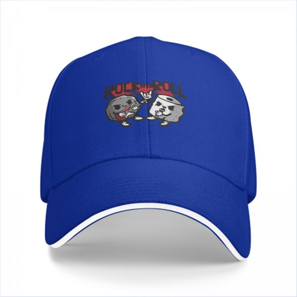 Black Baseball Cap With Rock And Roll Cartoon Graphic Design