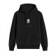 Black hoodie with a skeleton reading a book graphic