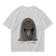 Olive T-shirt with Angry Cat in Hooded Cloak Graphic Print