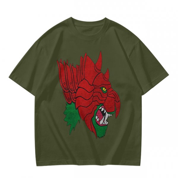 Olive T-Shirt With Fierce Armored Beast Head Graphic