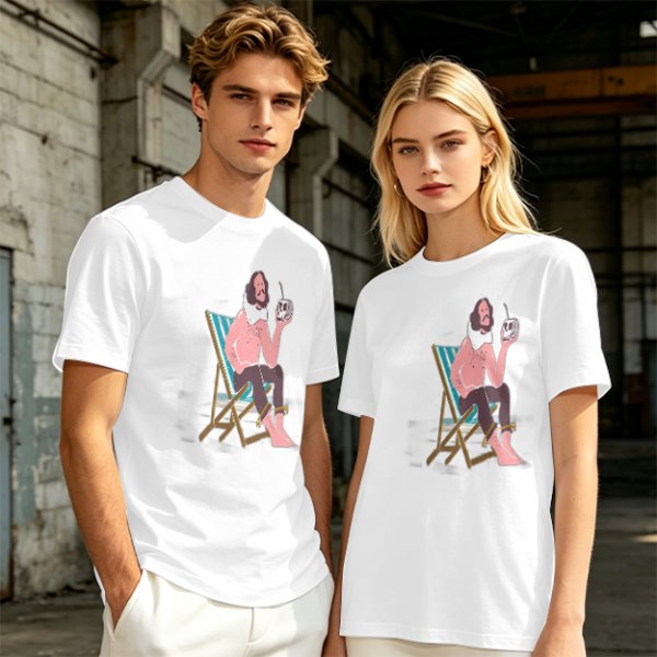 Olive T-Shirt With Relaxed Bearded Man Holding Skull Cup Print