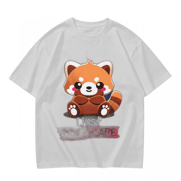 Olive T-Shirt with Cute Red Panda and I Just Don't Care Print