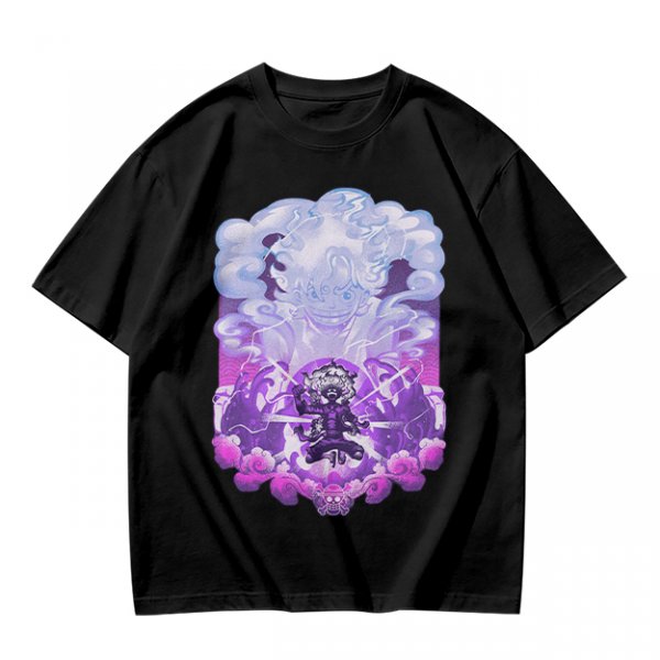 Olive T-shirt with Luffy Gear 5 Sun God Nika Anime Graphic Print
