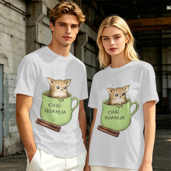 Chihuahua in tea cup chai huahua graphic t-shirt