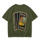 Olive T-Shirt with Retro Uno Wild Draw Four Card Graphic
