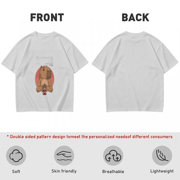Olive Green T-Shirt With Cute Praying Capybara Graphic