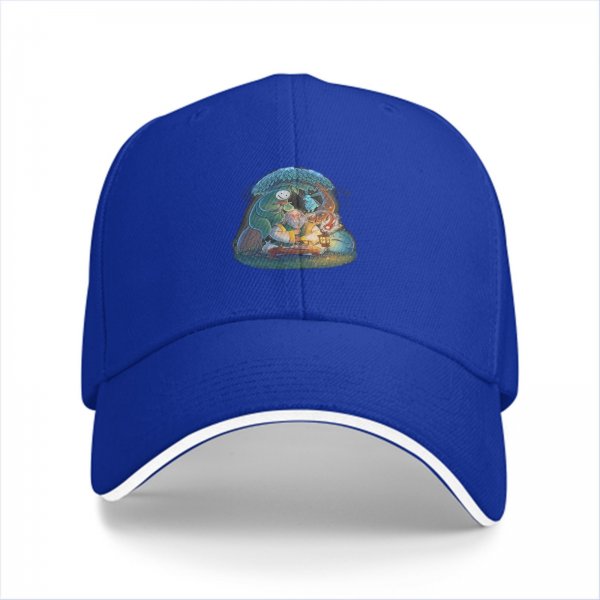 Black Baseball Cap with Whimsical Fantasy Character Art Print