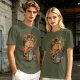 Olive T-shirt with Monster Burger and Japanese Graphic Print