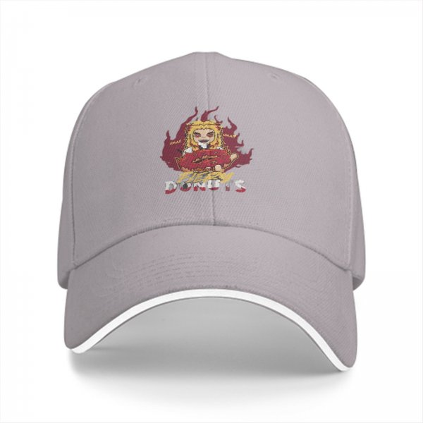 Black Baseball Cap With Fiery Donuts Anime Character Print