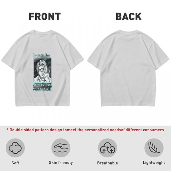 Olive Graphic T-Shirt With Twisted Love Curse Quote And Anime Art