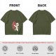 Olive T-Shirt With Cute White Cat Hugging Anatomical Heart Print