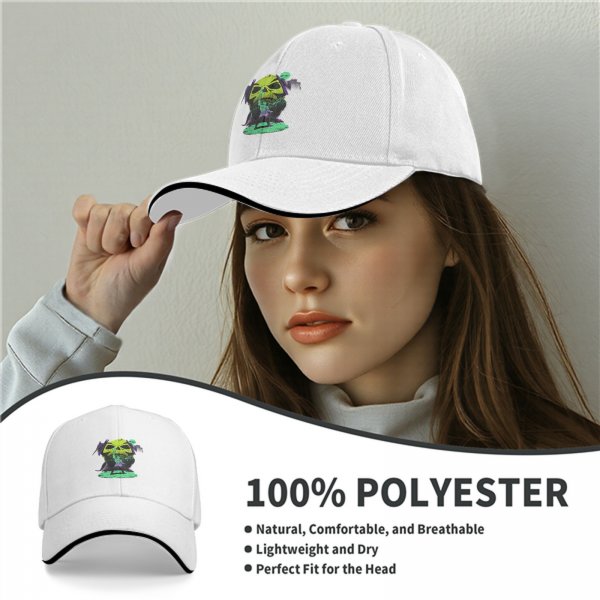 Black Baseball Cap With Neon Skull Wizard Graphic Design